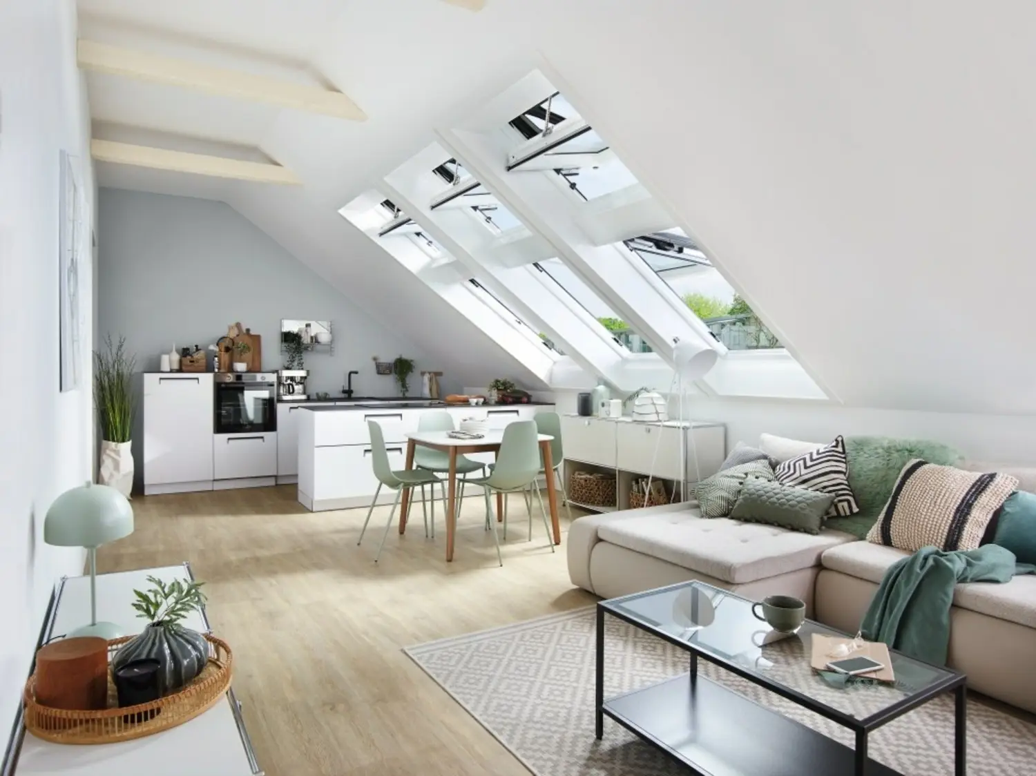 salon tendance avec fenetres de toit